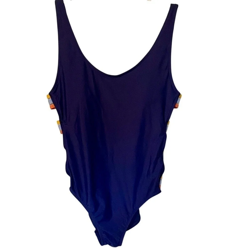 Blue One-Piece Swimsuit with Multicolored Cut-out Sides